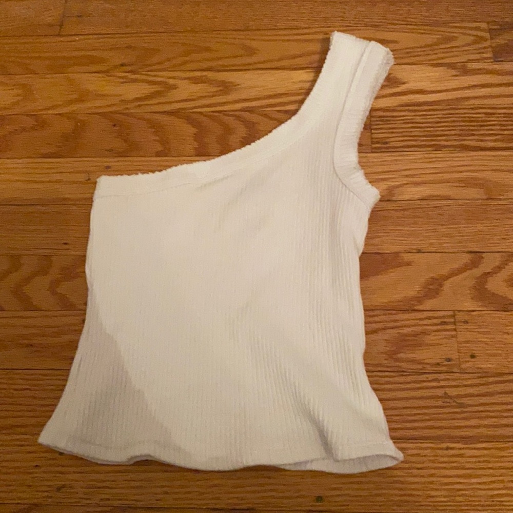 one shoulder white cropped tank from urban